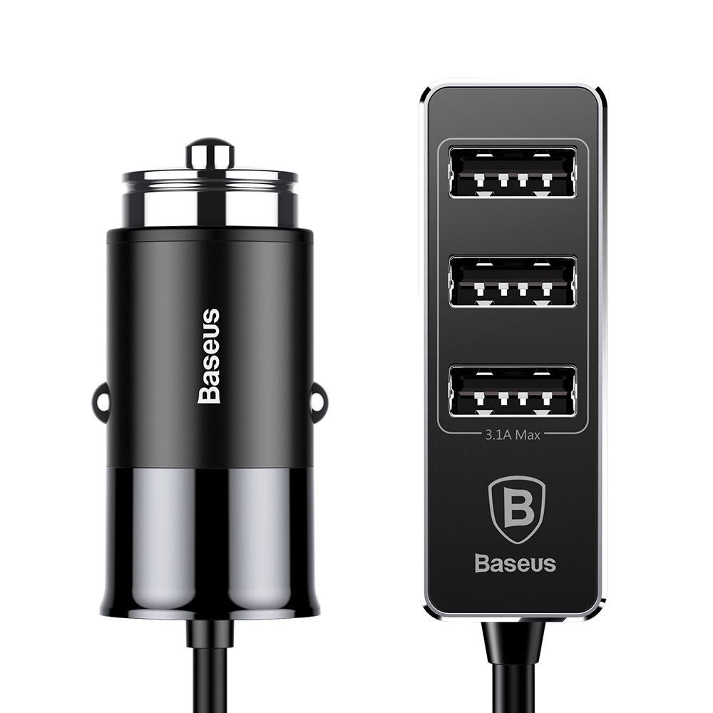 Baseus Enjoy Together автомобильное зарядное устройство с USB разветвителем черное — фото