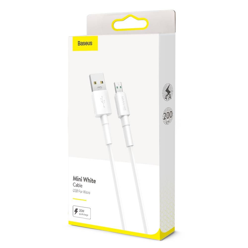 Baseus Mini White Cable USB For Micro 4A 2m белый — фото