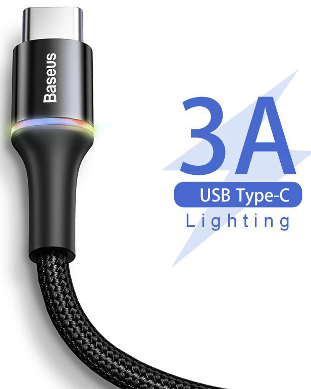 Baseus halo data cable USB For Type-C 3A 0.25m черный — фото