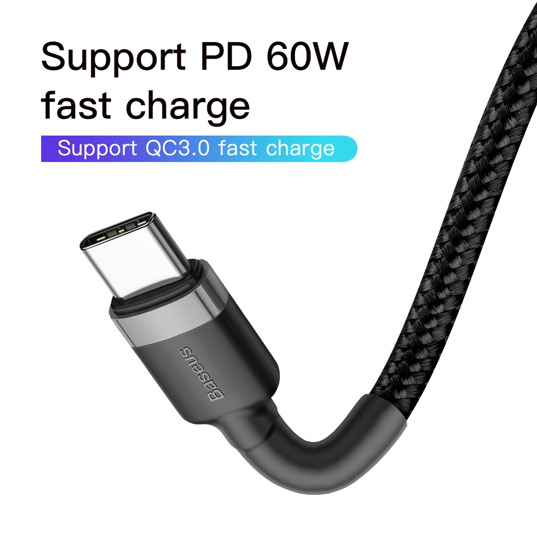 Baseus Cafule PD2.0 60W flash charging USB For Type-C cable (20V 3A) 2m Серый+Черный CATKLF-HG1 — фото