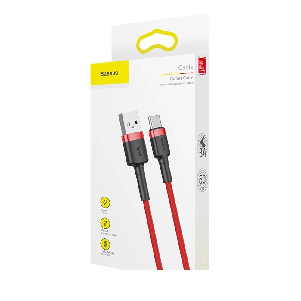 Baseus cafule Cable USB For Type-C 2A 3M Красный+красный CATKLF-U09 — фото