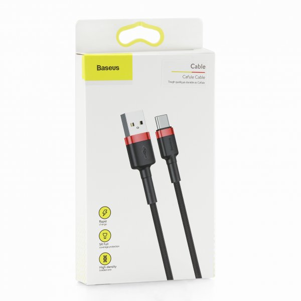 Baseus cafule Cable USB For Type-C 2A 3M Красный+Черный CATKLF-U91 — фото