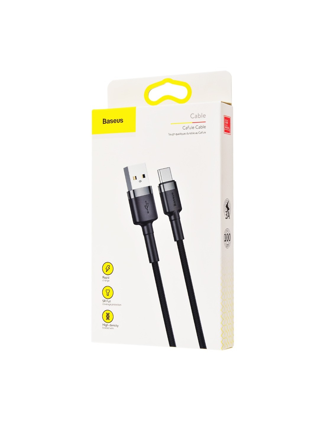 Baseus cafule Cable USB For Type-C 2A 3M Серый+Черный CATKLF-UG1 — фото