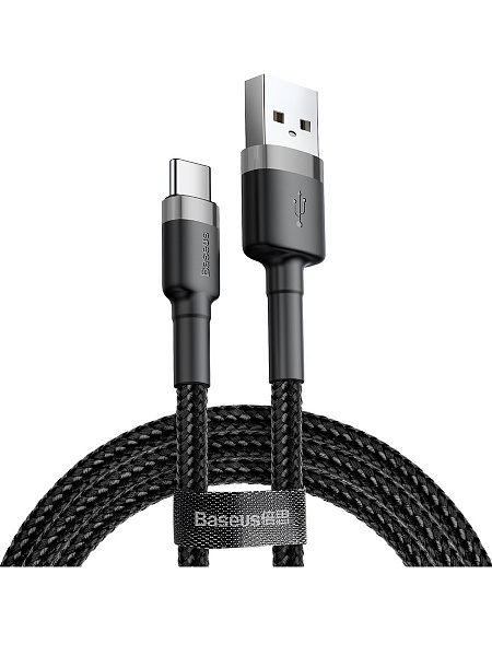 Baseus cafule Cable USB For Type-C 2A 2M Серый+Черный CATKLF-CG1 — фото
