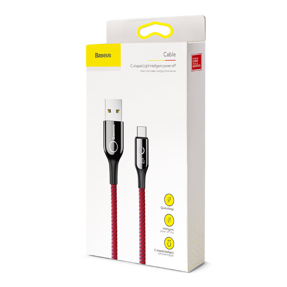 Baseus C-shaped Light Intelligent power-off Cable USB For Type-C 3A 1M Красный — фото