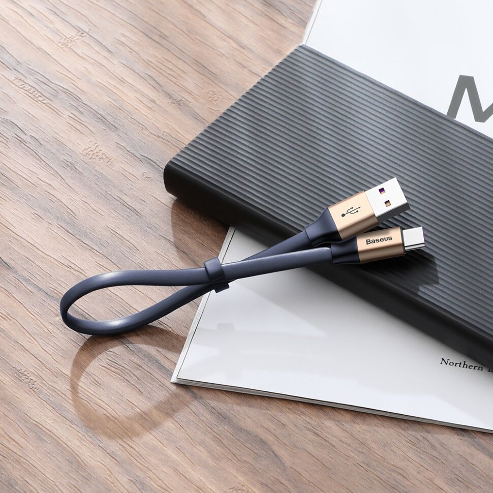 Baseus Simple HW Quick Charge Charging Data Cable USB For Type-C 40W 23cm Золотой Синий CATMBJ-BV3 — фото