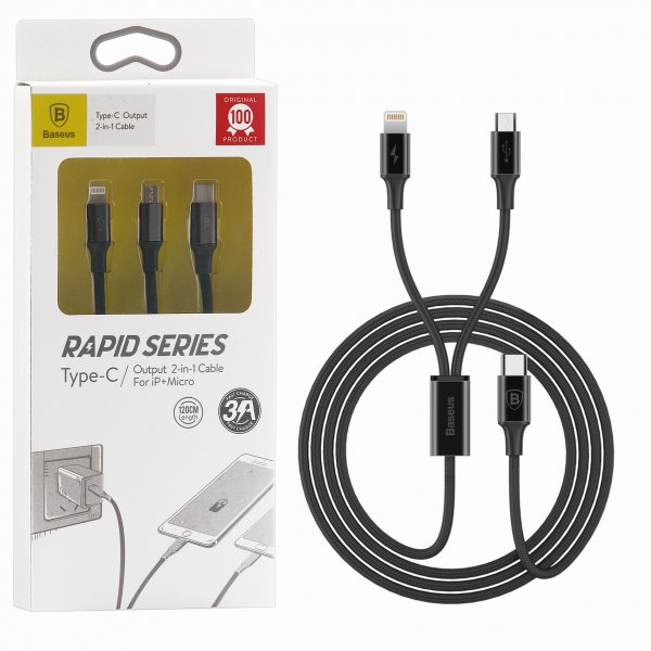 Baseus Rapid Series 2-in-1 Cable Micro+Type-C 3A 1.2M Черный CAMT-ASU01 — фото