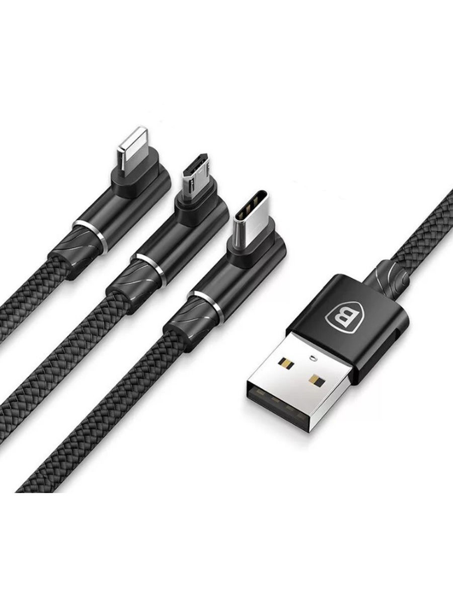 Baseus MVP 3-in-1 Mobile game Cable USB For M+L+T 3.5A 1.2M Черный CAMLT-WZ01 — фото