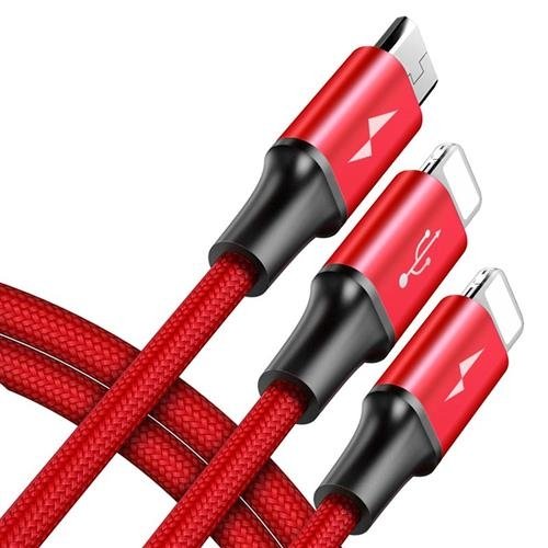 Baseus Rapid Series 3-in-1 Cable Micro+Dual Lightning 3A 1.2M Красный CAMLL-SU09 — фото