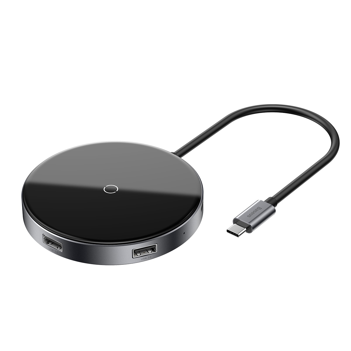 Baseus Circular Mirror Wireless Charger HUB (TYPE-C to USB 3.0*1+USB2.0*3/TYPE-C PD) Темно-серый WXJMY-0G — фото