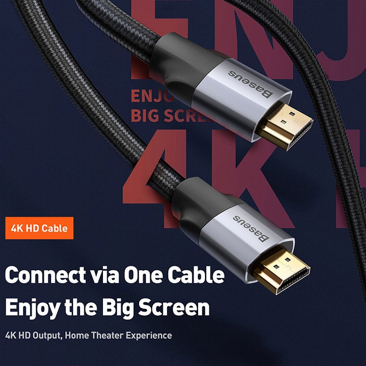 Baseus Enjoyment Series 4KHD Male To 4KHD Male Adapter Cable 2m Темно серый CAKSX-C0G — фото