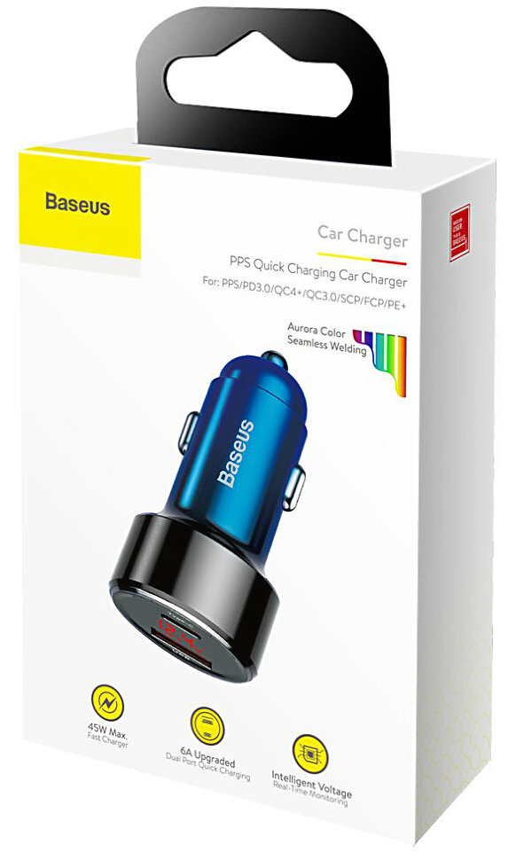 Baseus Magic Series PPS digital display (Type-c PD+QC) Intelligent dual quick charging and car charging of 45W Синий CCMLC20C-03 — фото