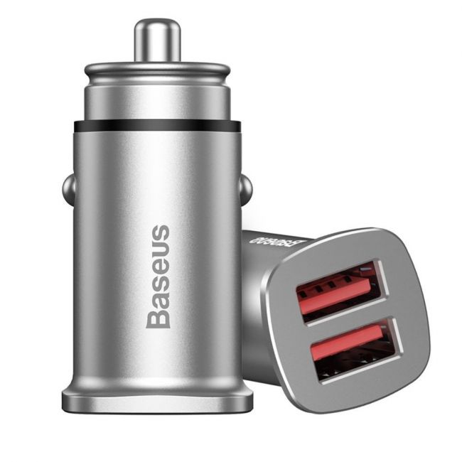 Baseus Square metal A+A 30W Dual QC3.0 Quick Car Charger(QC3.0SCPAFC) Серебро CCALL-DS0S — фото
