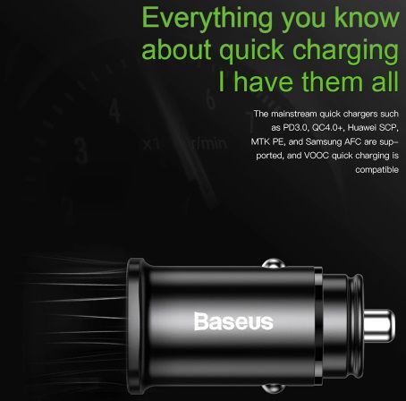 Baseus Square metal A+C 30W PPS Car Charger(PD3.0QC4.0+SCPAFC) Черное CCALL-AS01 — фото