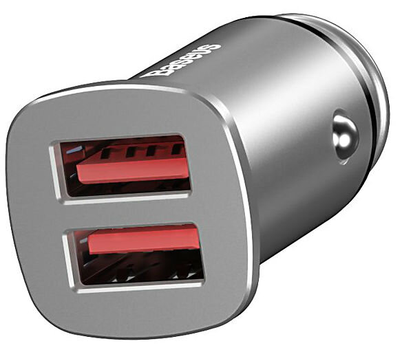 Baseus Square metal A+A 30W Dual QC3.0 Quick Car Charger(QC3.0SCPAFC) Серебро CCALL-DS0S — фото