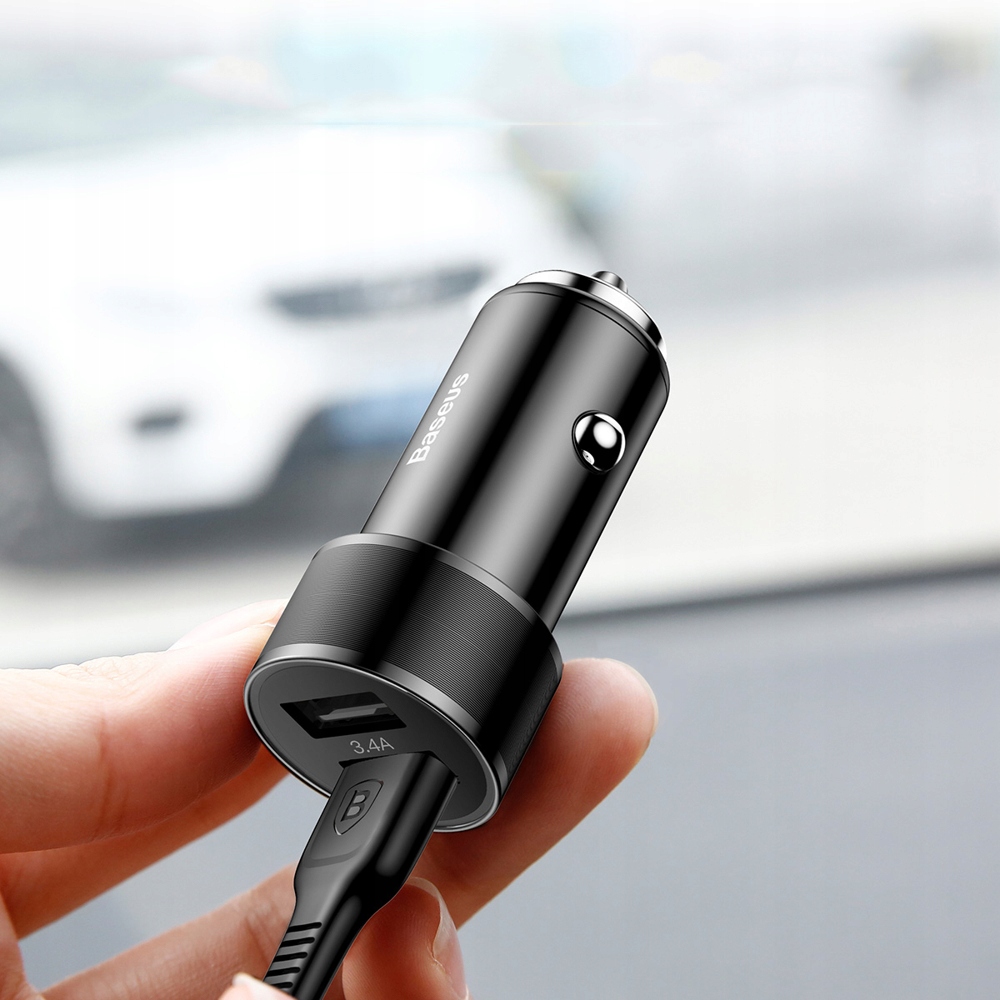 Baseus Small Screw 3.4A Dual-USB  Car Charging with Type-C cable Set Черная TZXLD-B01 — фото