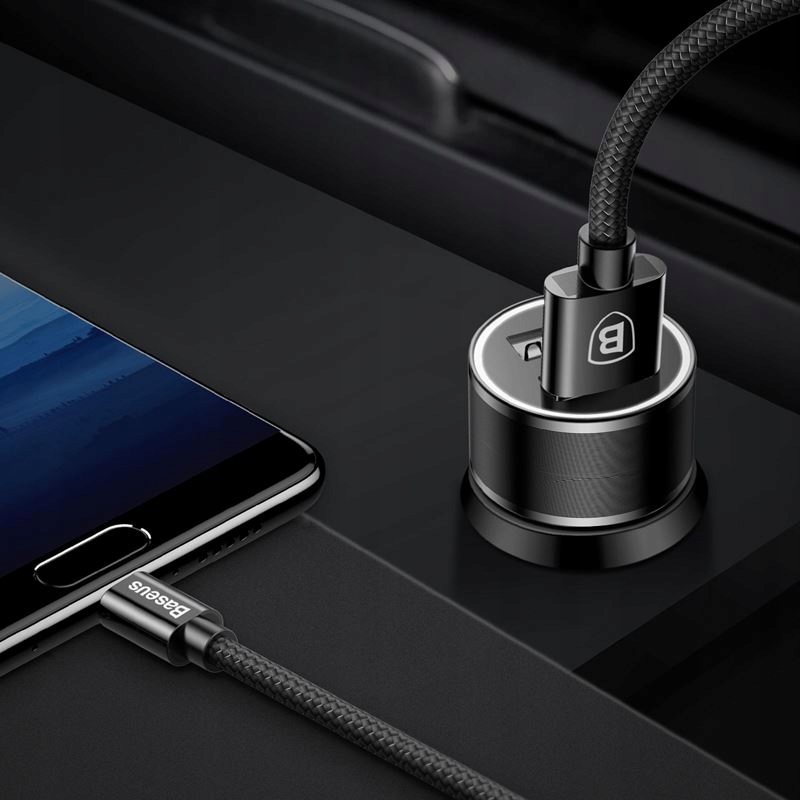 Baseus Small Screw 3.4A Dual-USB  Car Charging with Type-C cable Set Черная TZXLD-B01 — фото