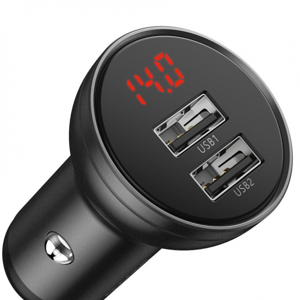 Baseus Digital Display Dual USB 4.8A Car Charger 24W Серый CCBX-0G — фото