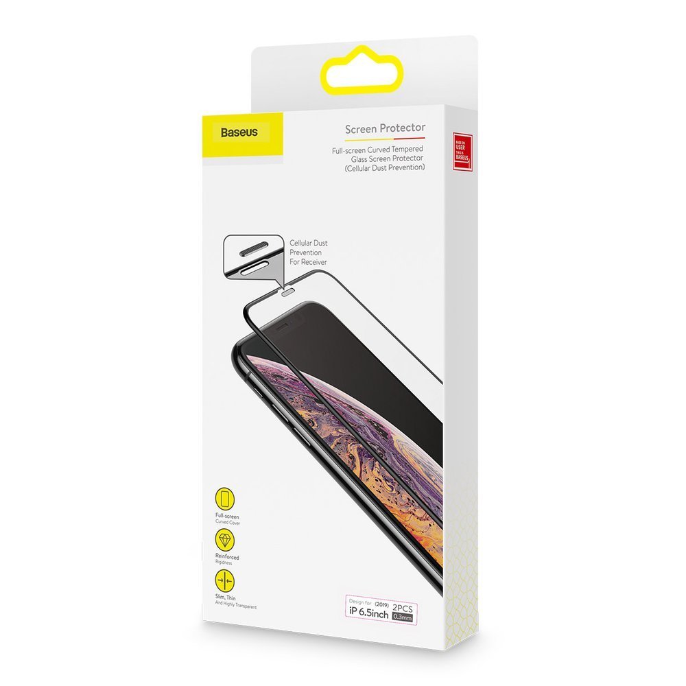 Baseus full-screen curved tempered glass screen protector (cellular dust prevention)For iP XS Max 6.5inch Black — фото