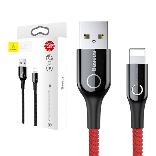 Baseus C-shaped Light Intelligent power-off кабель USB для lightning 2.4A 1M красный — фото