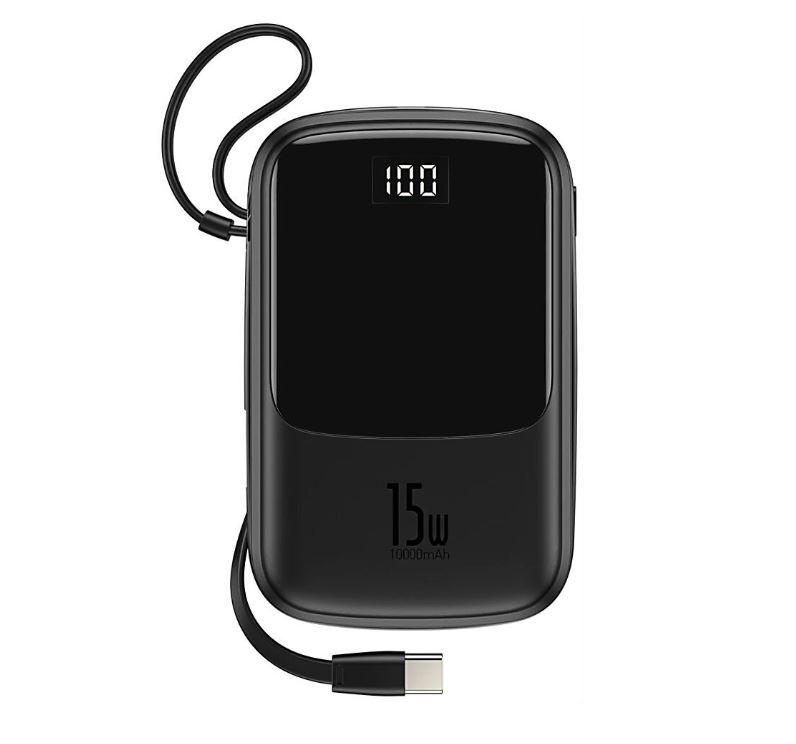 Baseus Q pow Digital Display 3A портативное зарядное 10000mAh (With Type-C Cable) Черное — фото