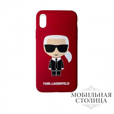 Чехол Lagerfeld для iPhone X/XS Liquid silicone Iconic Karl Hard Red — фото