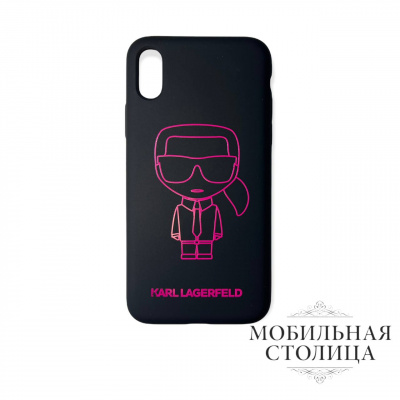 Чехол Lagerfeld для iPhone X/XS Liquid  Silicone Iconic Karl Hard Black/Pink — фото