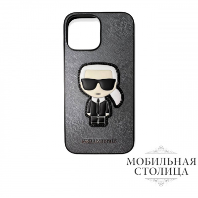 Чехол Lagerfeld для iPhone 13 Pro Max PU Saffiano Ikonik Patch (metal) Hard Silver — фото