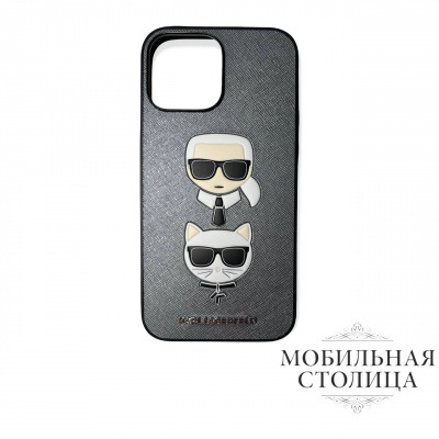 Чехол Lagerfeld для iPhone 13 Pro Max PU Saffiano Karl & Choupette heads Hard Silver