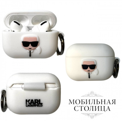 Karl Lagerfeld / Чехол для Airpods Pro Silicone case with ring Karl White — фото