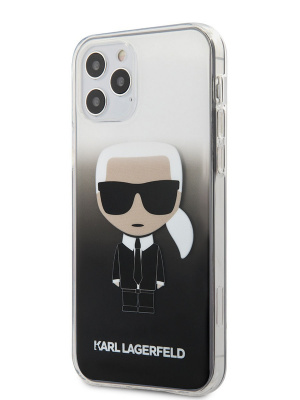 Karl Lagerfeld / Чехол для iPhone 12/12 Pro (6.1) PC/TPU Ikonik Karl Hard Gradient Black — фото