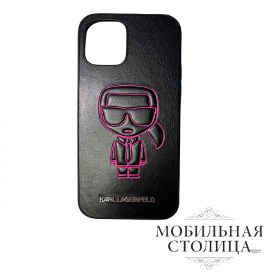 Karl Lagerfeld / Чехол для iPhone 12/12 Pro (6.1) PU Ikonik outlines Metal logo Hard Black/Pink — фото