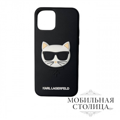 Karl Lagerfeld / Чехол для iPhone 12/12 Pro (6.1) 3D Rubber Choupette's head Hard Black — фото