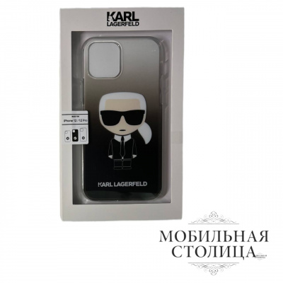 Karl Lagerfeld / Чехол для iPhone 12/12 Pro (6.1) PC/TPU Ikonik Karl Hard Gradient Black — фото