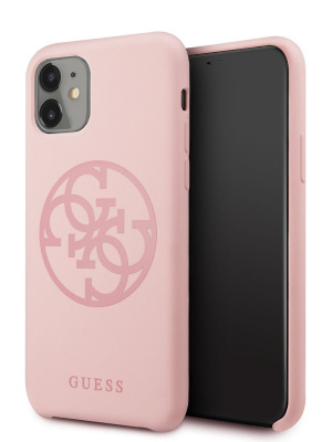 GUESS / Чехол для iPhone 11 Silicone collection 4G logo Hard Light pink — фото