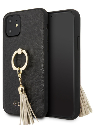 GUESS / Чехол для iPhone 11 Saffiano Hard PU + Ring Black  — фото