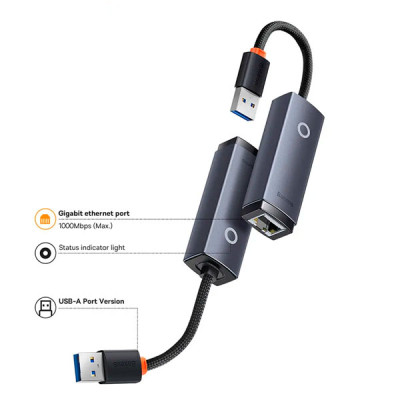 USB-хаб Baseus Lite Series Ethernet Adapter USB-A to RJ45 LAN Port — фото