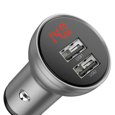 Автомобильное зарядное устройство Baseus Digital Display Dual USB — фото