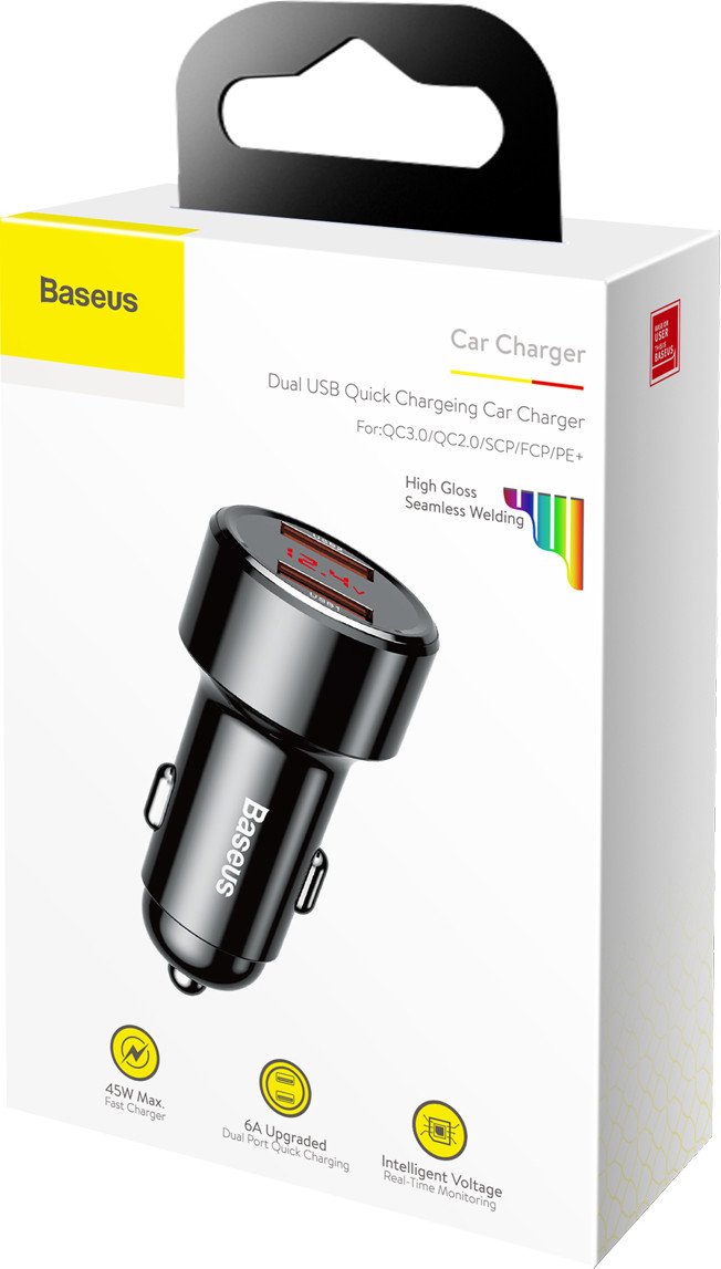 Baseus Magic Series Dual QC digital display for intelligent quick charging and car charging of 45W Черный CCMLC20A-01