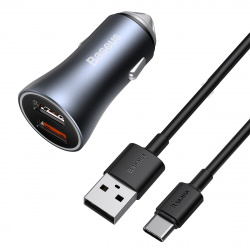 Автомобильное зарядное устройство Baseus TZCCJD-A0G Golden Contactor Pro Car Charger 2 USB 40W (кабель USB-Type-C 5A) Dark Gray